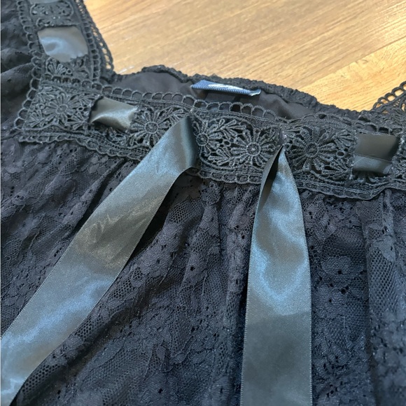 Daytrip Black Lace Off-Shoulder Peasant Blouse with Front Ribbon Ties - Picture 2 of 5